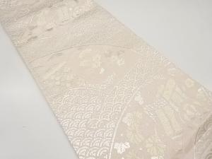 青海波に地紙・几帳・御所車模様織り出し　袋帯